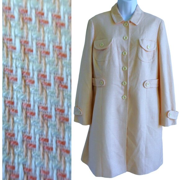 NEW Ann Taylor LOFT Light Pink Houndstooth Tweed Coat Lined  Pockets Petite 14P - Picture 1 of 10